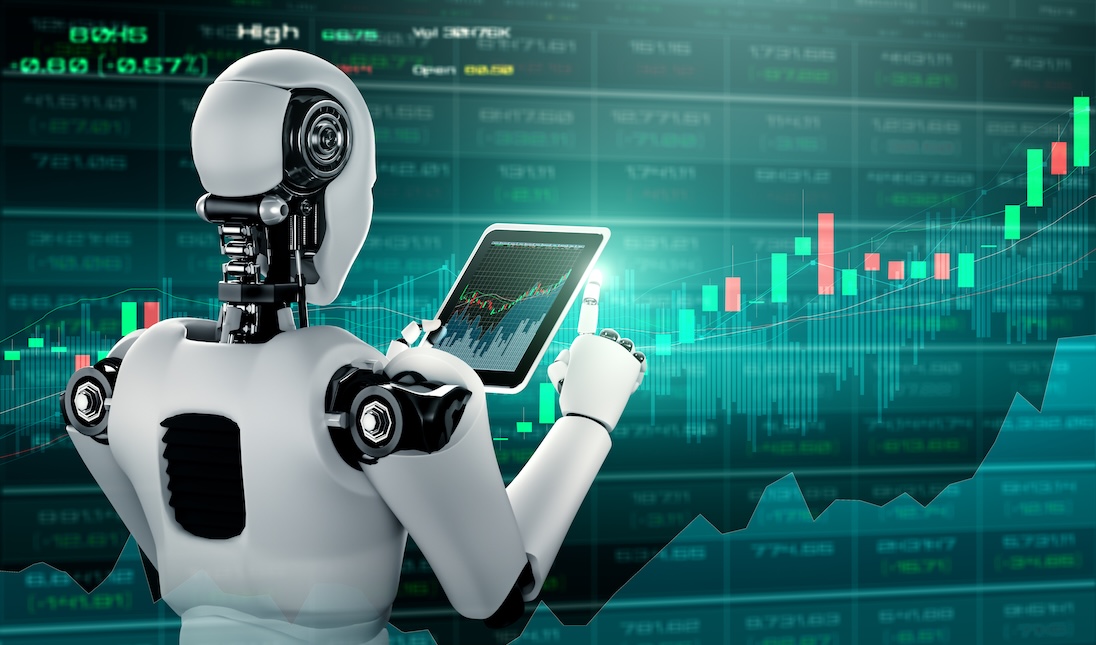 Robot met beursgrafieken