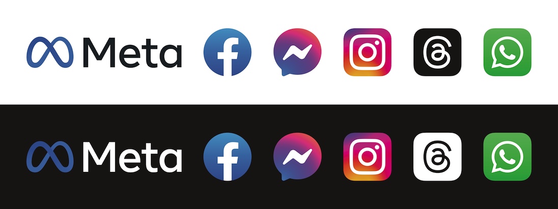 Overzicht van icoontjes van Meta en daarvan de Social Media