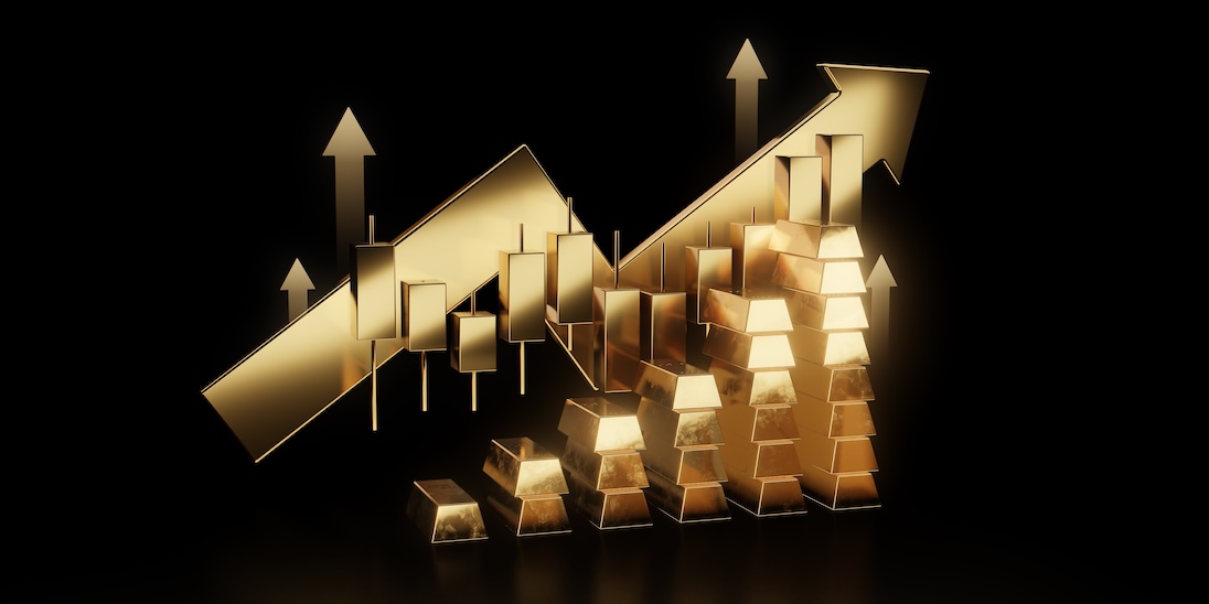 Oplopende diagram met goudstaven