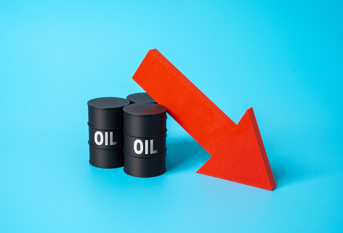 2 olievaten en rode pijl naar beneden