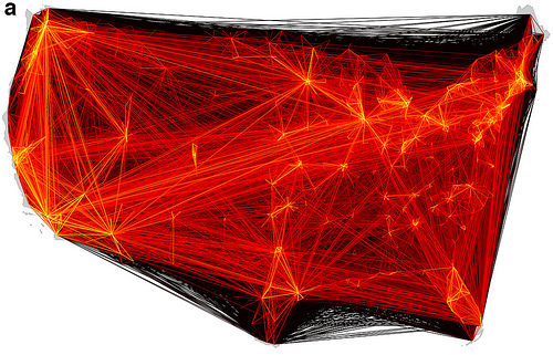 ‘Human mobility network derived from bank note fluxes via Christian Thiemann et al’ van Duncan Hull (CC BY 2.0)